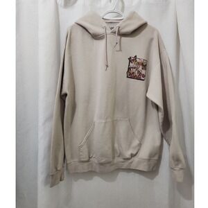 Bowery Supply Hoodie Sz LARGE Tan Beige  Mushrooms Nature Vibes Hippie Retro